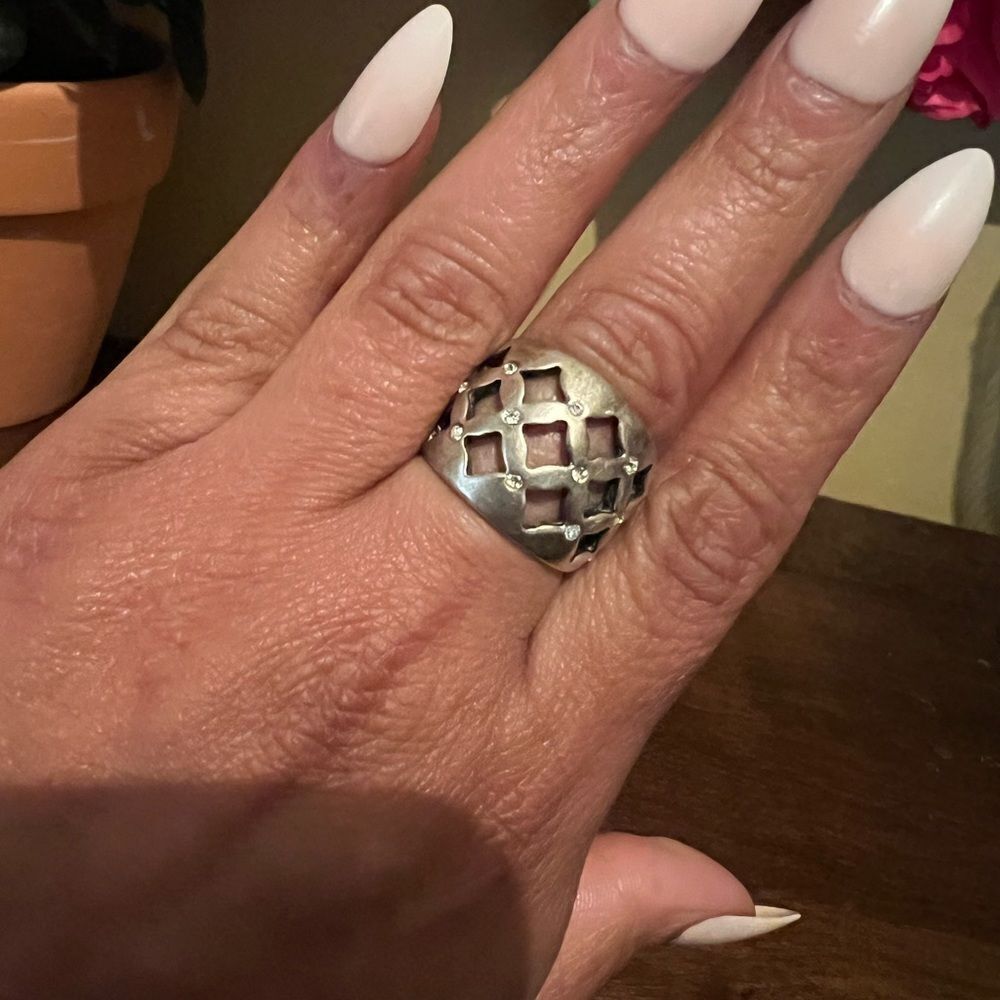 Premier Designs Antiqued Matte Silver Tone Crystal Accents Ring Size 9